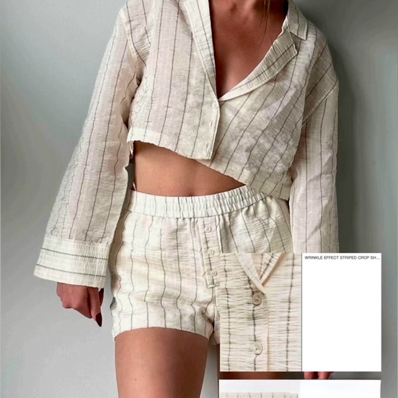 Zara NWT wrinkled effect long sleeve collared button front cropped shirt - Picture 12 of 14